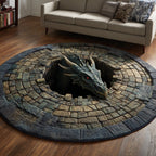 Scaled Sentinel Round Mat Rug - washable non-slip printed rug