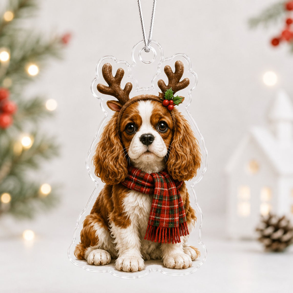 Scarf Cavalier King Charles Spaniel Christmas Ornament