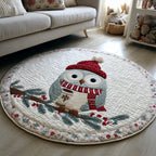Scarf Owl Warmth Round Mat Rug - washable non-slip printed rug