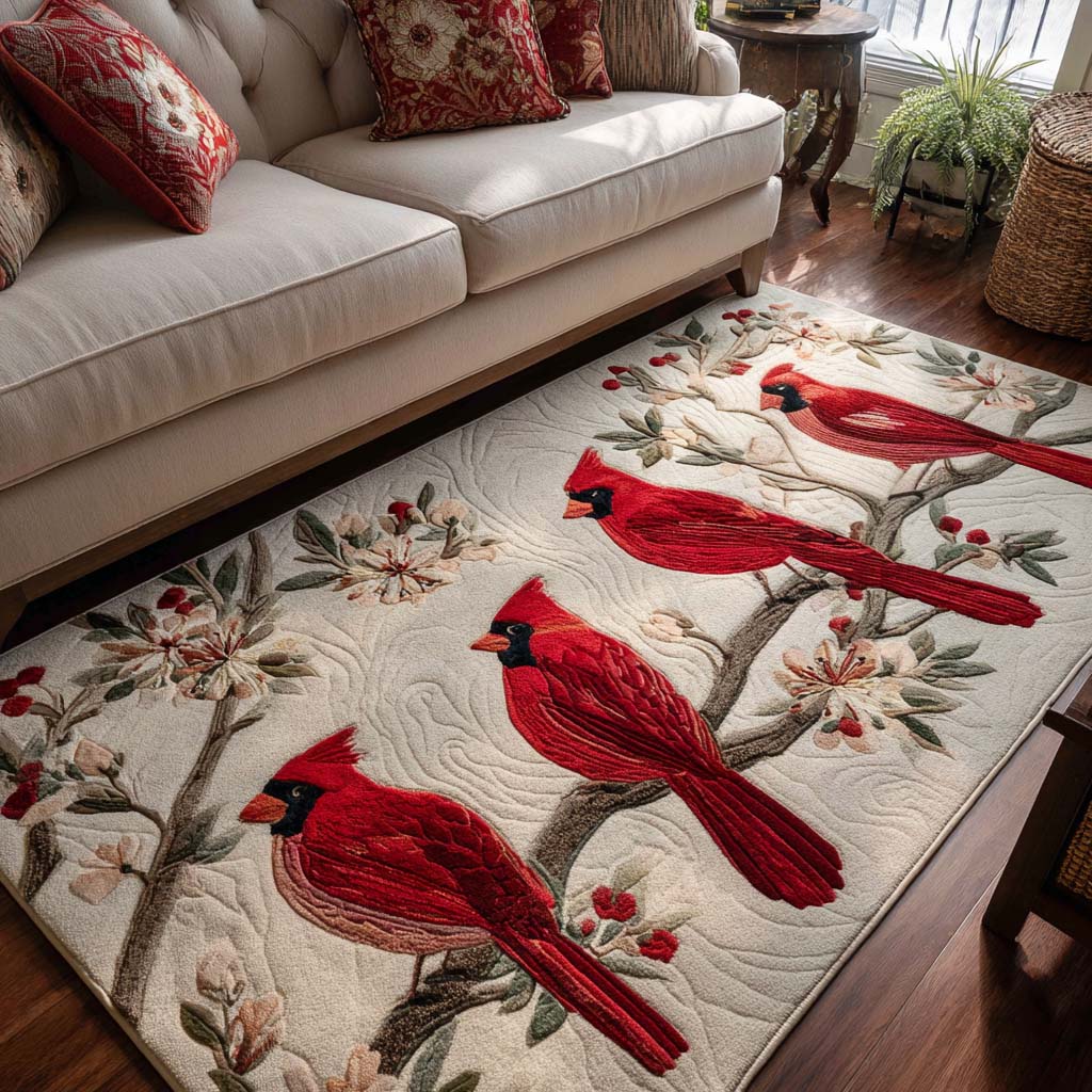 Scarlet Cardinal area rug in a living room