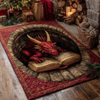 Scarlet Dragon Wisdom area rug in a living room