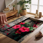 Scarlet Hibiscus area rug in a living room