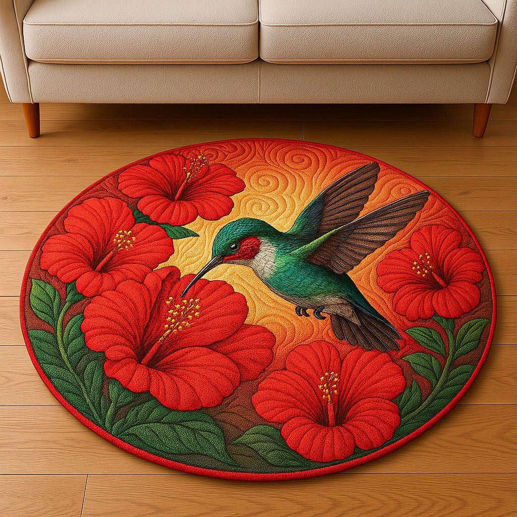 Scarlet Hibiscus Round Mat Rug - washable non-slip printed rug