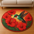 Scarlet Hibiscus Round Mat Rug - washable non-slip printed rug