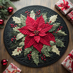Scarlet Holiday Bloom Christmas Round Mat Rug - washable non-slip printed rug