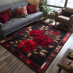 Scarlet Petal area rug in a living room
