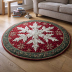Scarlet Snowflake Echo Round Mat Rug - washable non-slip printed rug