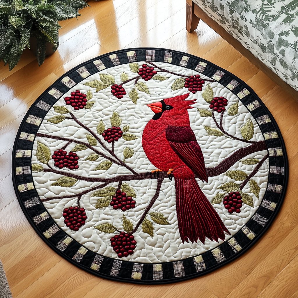 Scarlet Songbird Round Mat Rug - washable non-slip printed rug
