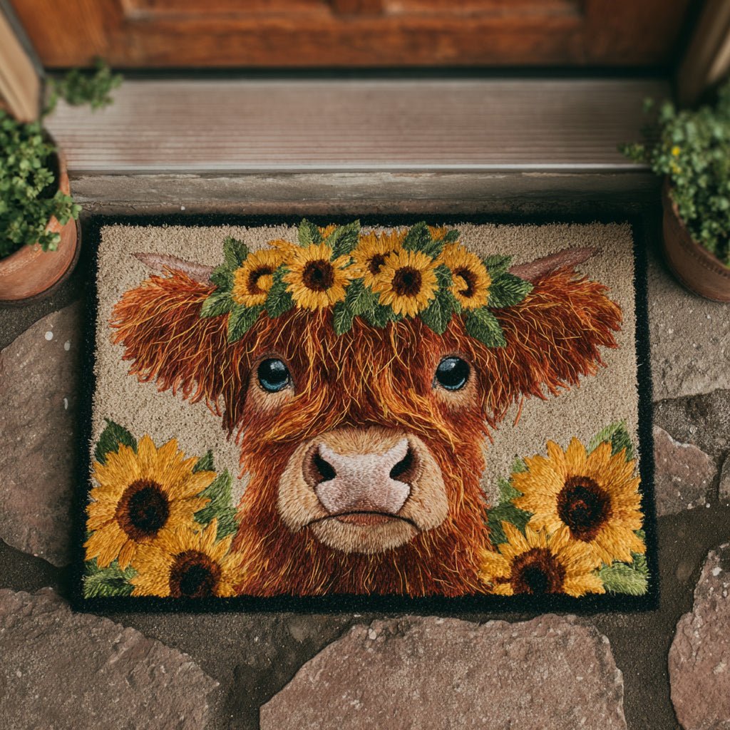Scenic Highland Cow Doormat - Nature Design | Printed Welcome Doormat