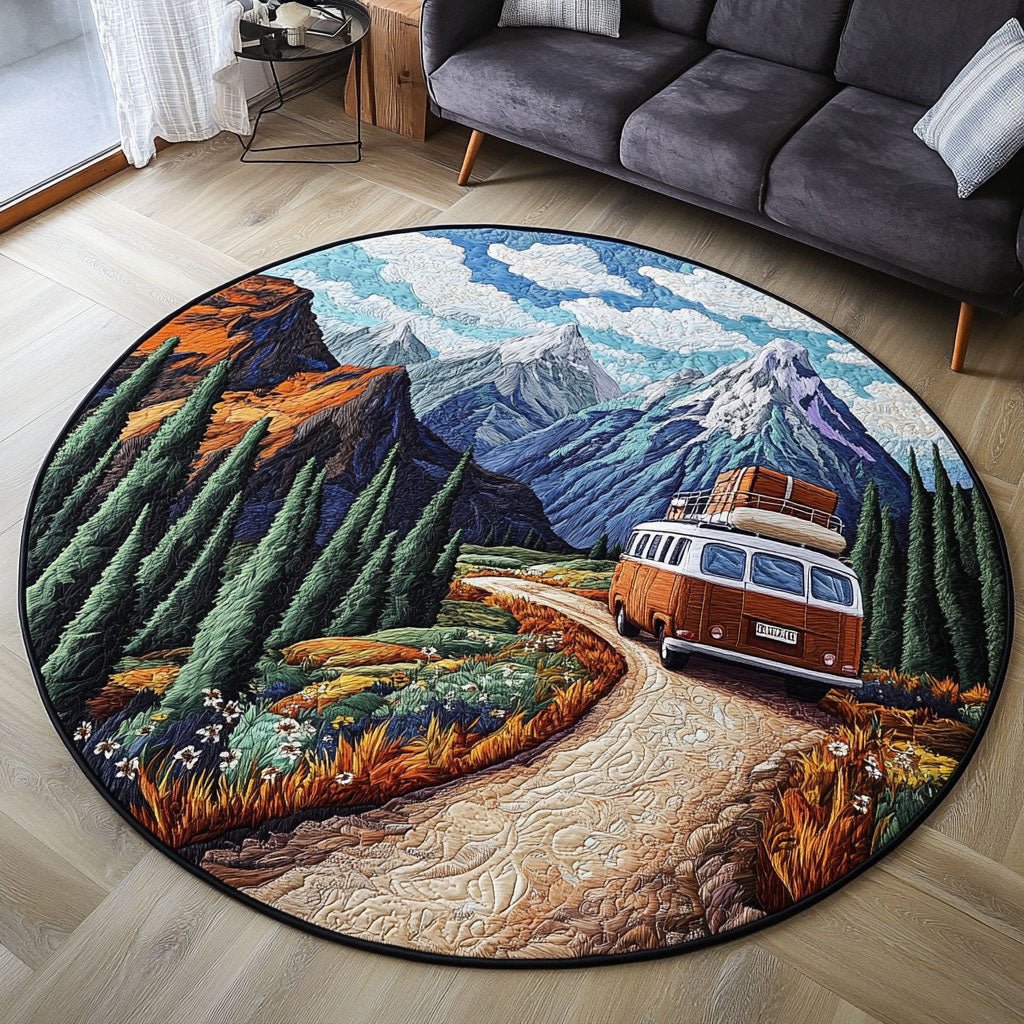 Scenic Route Round Mat Rug - washable non-slip printed rug