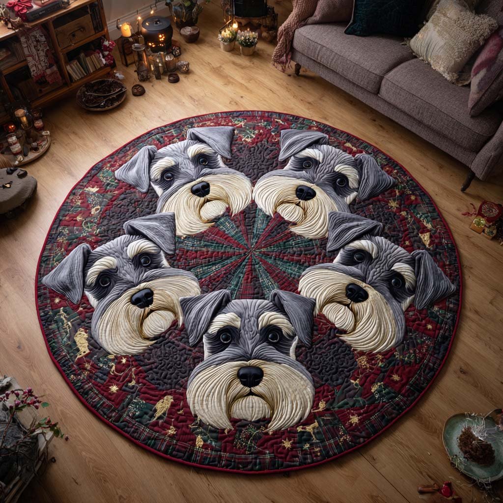 Schnauzer Noel Star Round Mat Rug - washable non-slip printed rug