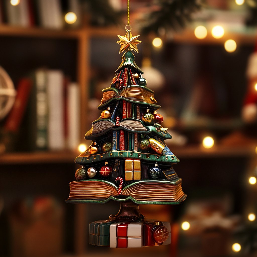 Book Stack Christmas Tree Christmas Ornament