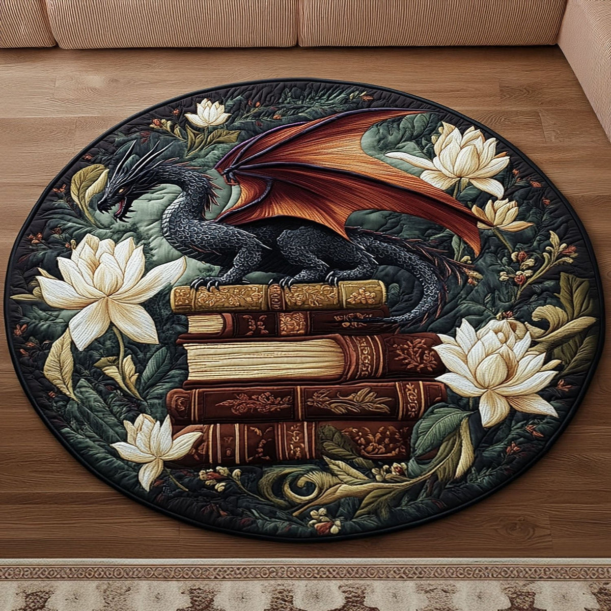 Scholarly Blaze Round Mat Rug - washable non-slip printed rug