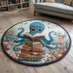 Scholarly Octopus Round Mat Rug - washable non-slip printed rug