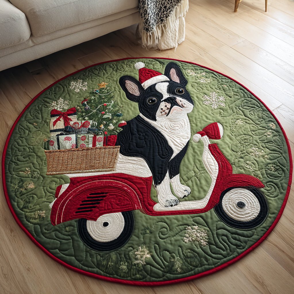 Scooter Bulldog Round Mat Rug - washable non-slip printed rug