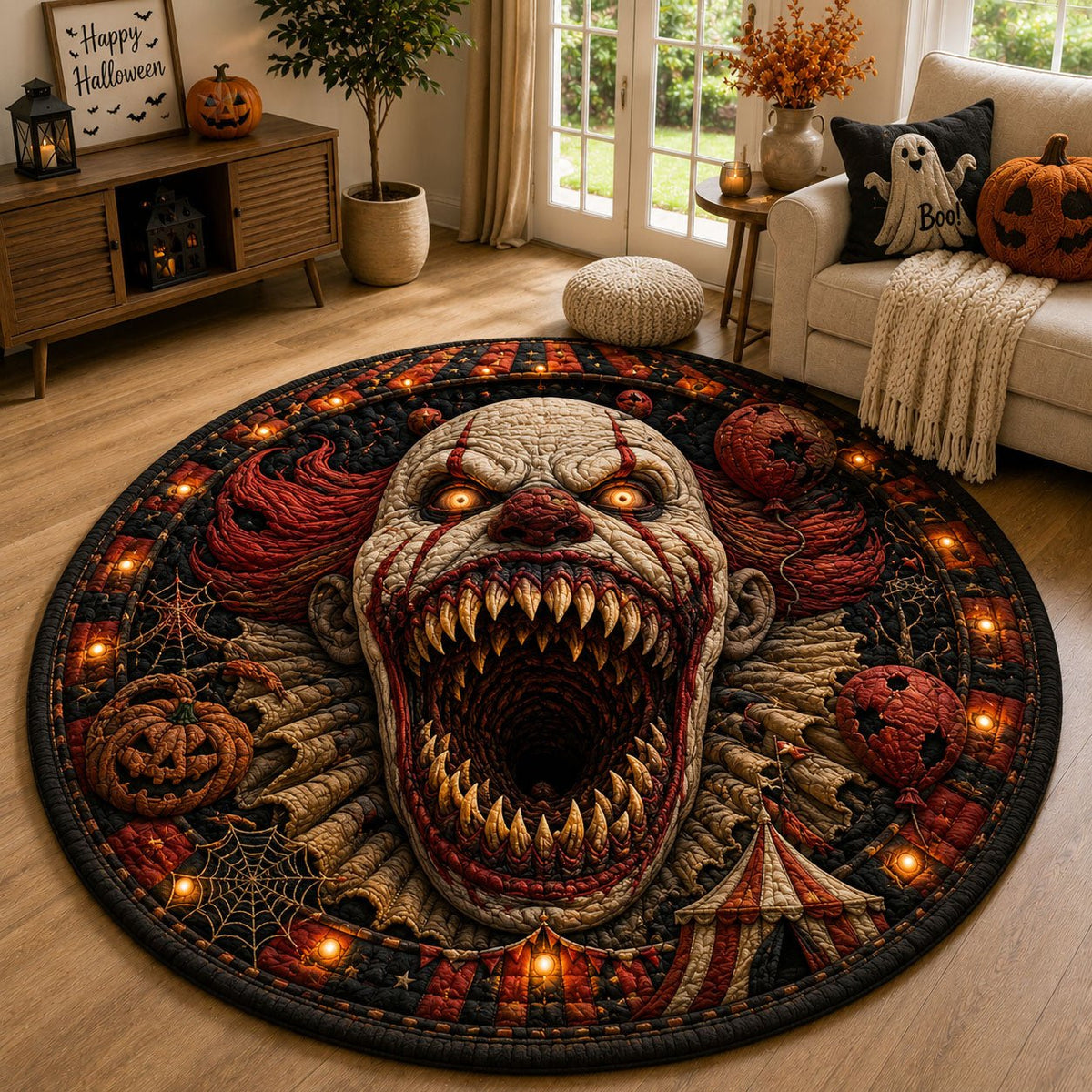 Screaming Carnival Clown Round Mat Rug - washable non-slip printed rug
