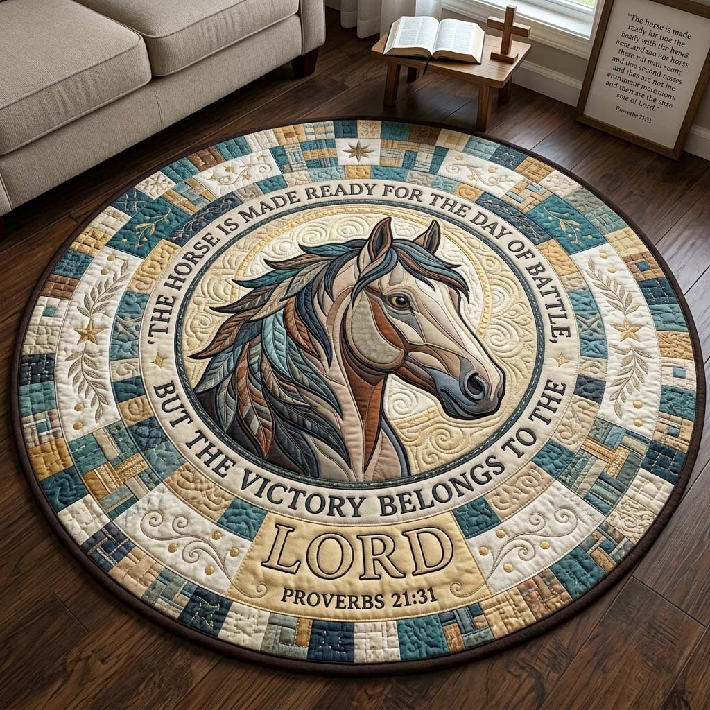 Scripture Stallion Round Mat Rug - washable non-slip printed rug