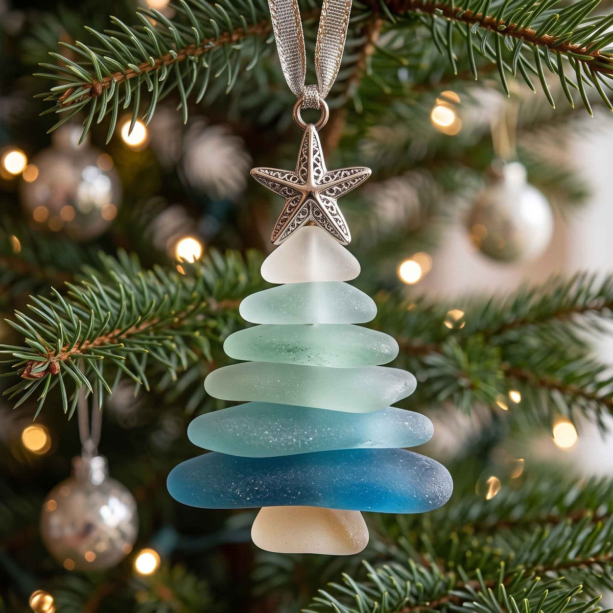 Stacked Sea Pebble Tree Christmas Ornament
