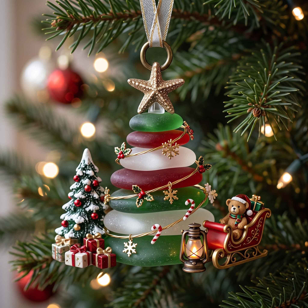 Sea Glass Tree With Sleigh Christmas Ornament