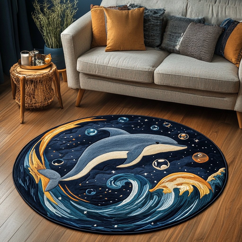 Sea Breeze Round Mat Rug - washable non-slip printed rug