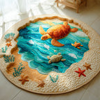 Sea Breeze Turtle Round Mat Rug - washable non-slip printed rug