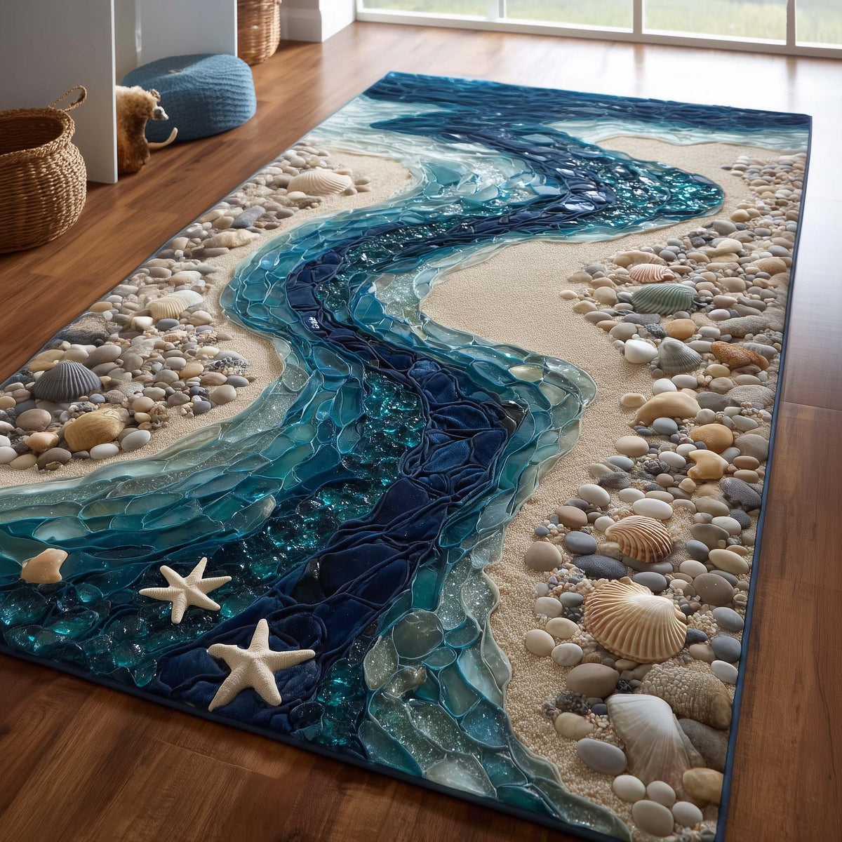 Sea Gems area rug in a living room