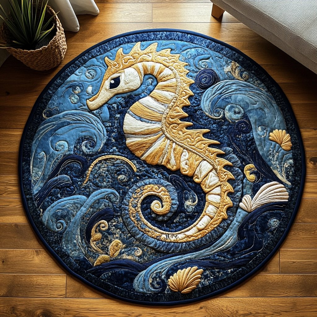 Sea Horse Charm Round Mat Rug - Cute Pet Design | Animal Printed Home Decor