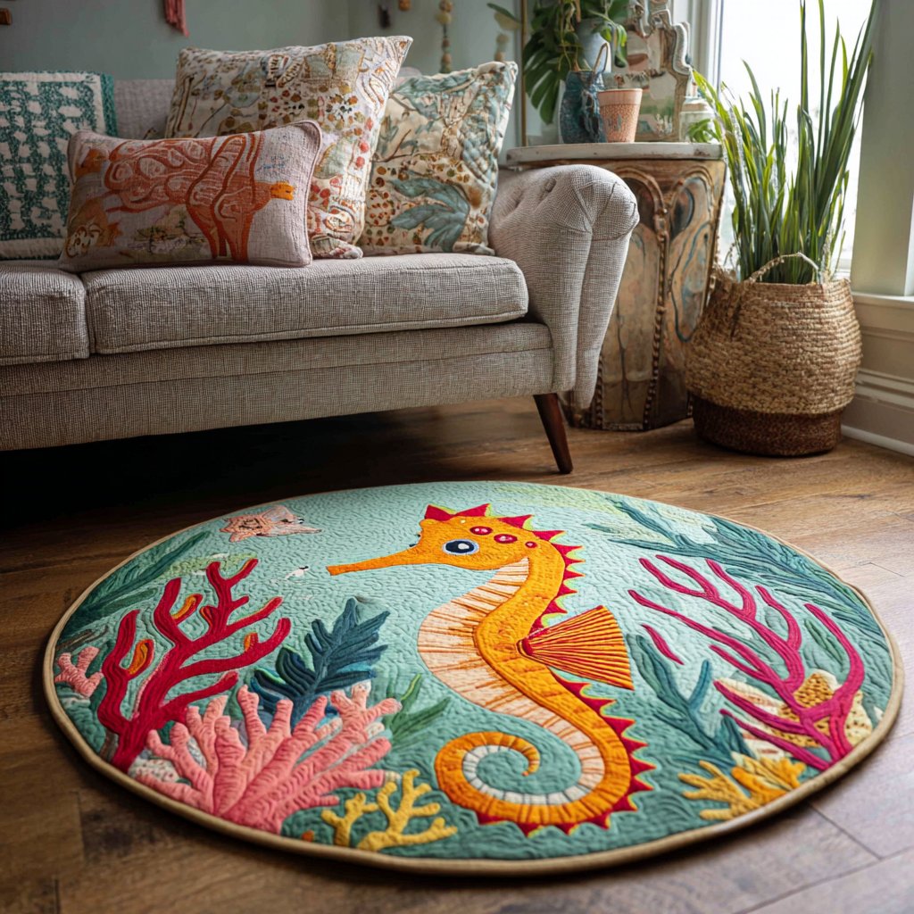 Sea Horse Dream Round Mat Rug - Cute Pet Design | Animal Printed Home Decor