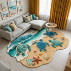 Sea Mosaic Custom Shape Area Rug - Coastal Design | Die-Cut Non-Slip Rug - washable non-slip printed rug