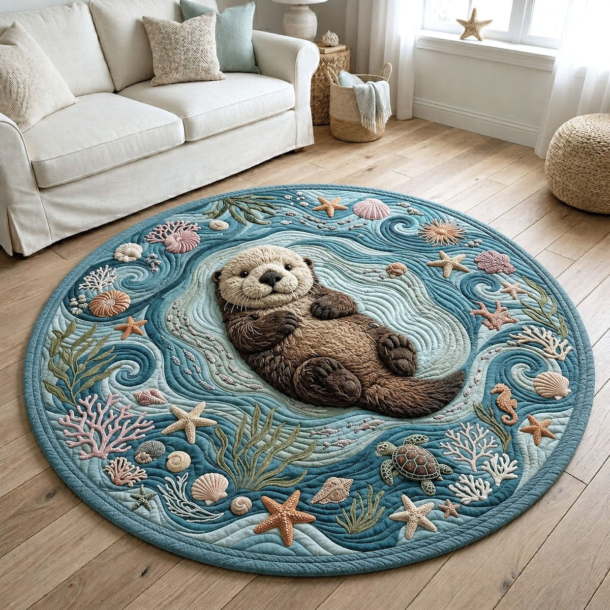 Sea Otter Round Mat Rug - washable non-slip printed rug