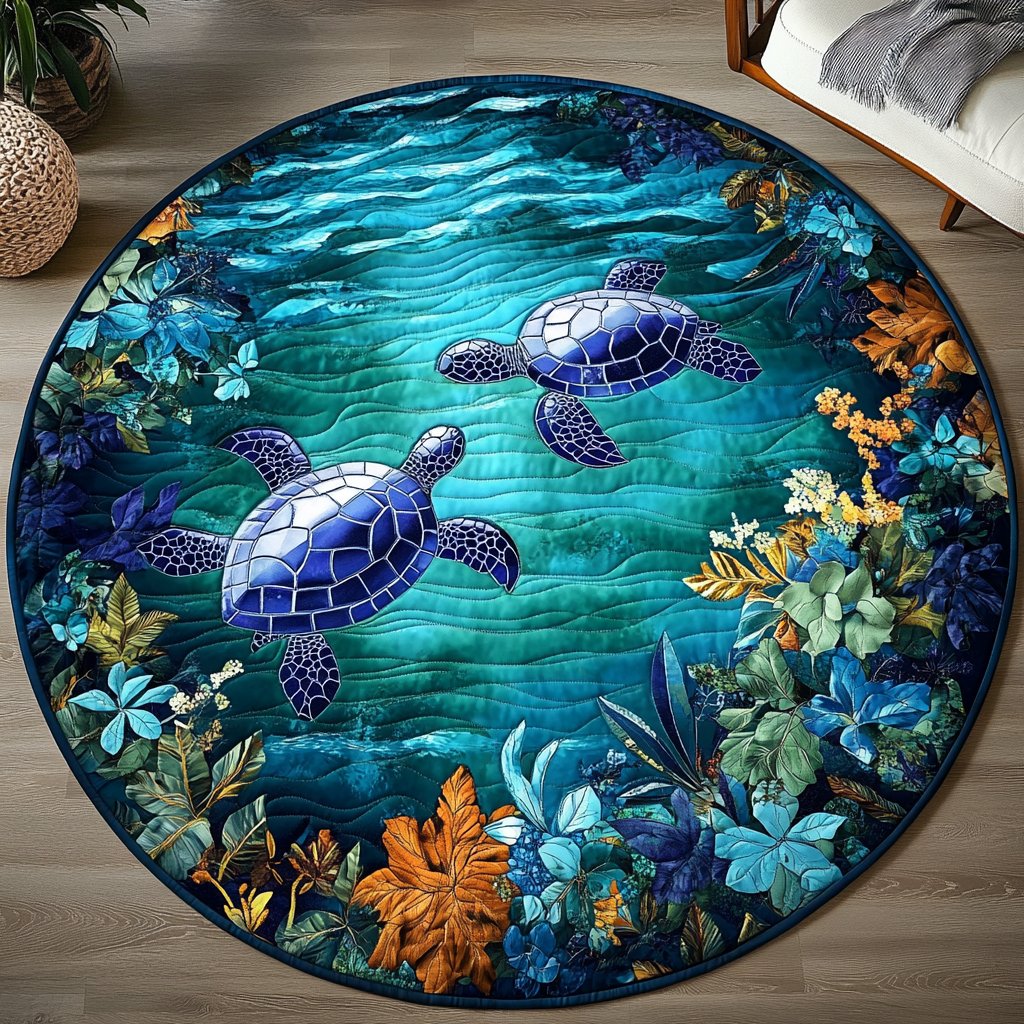 Sea Shells Round Mat Rug - washable non-slip printed rug