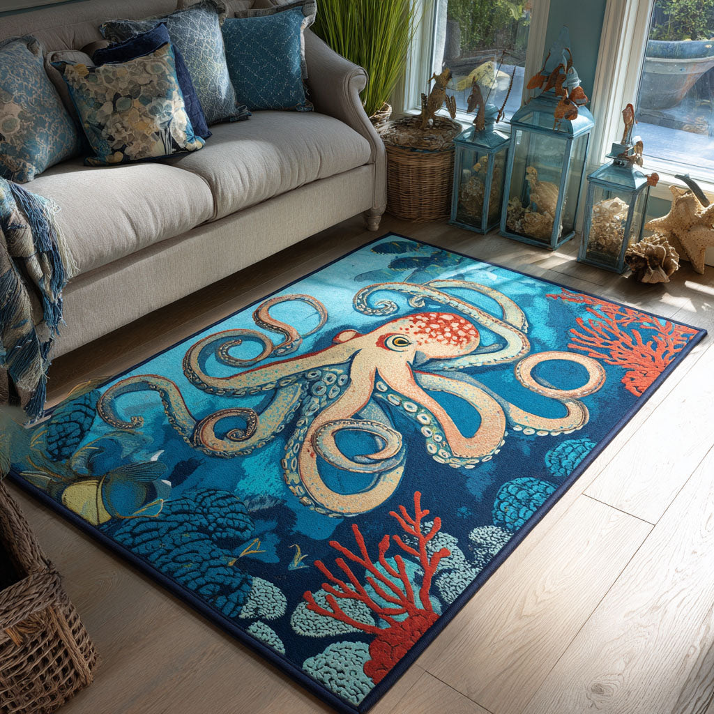 Sea Spiral area rug in a living room