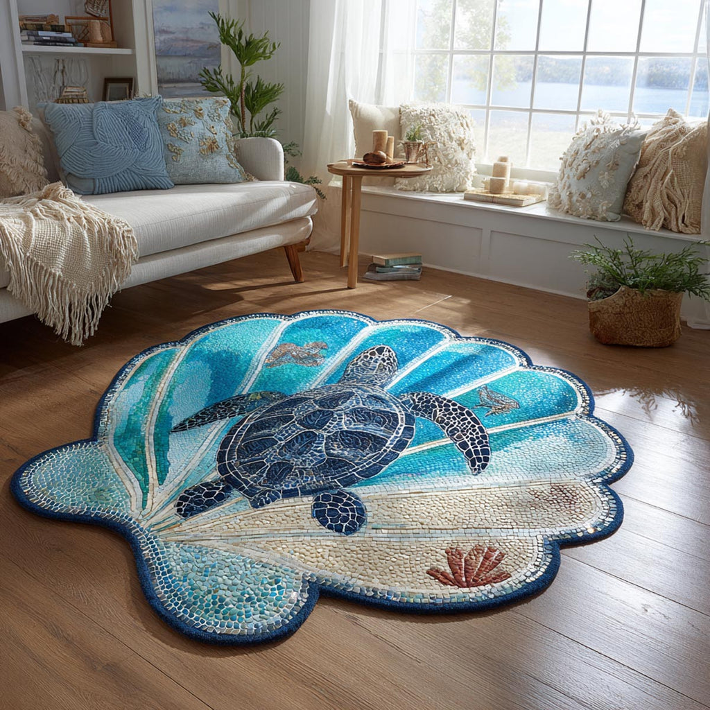 Sea Spirit Flow Custom Shape Area Rug - Coastal Design | Die-Cut Non-Slip Rug - washable non-slip printed rug