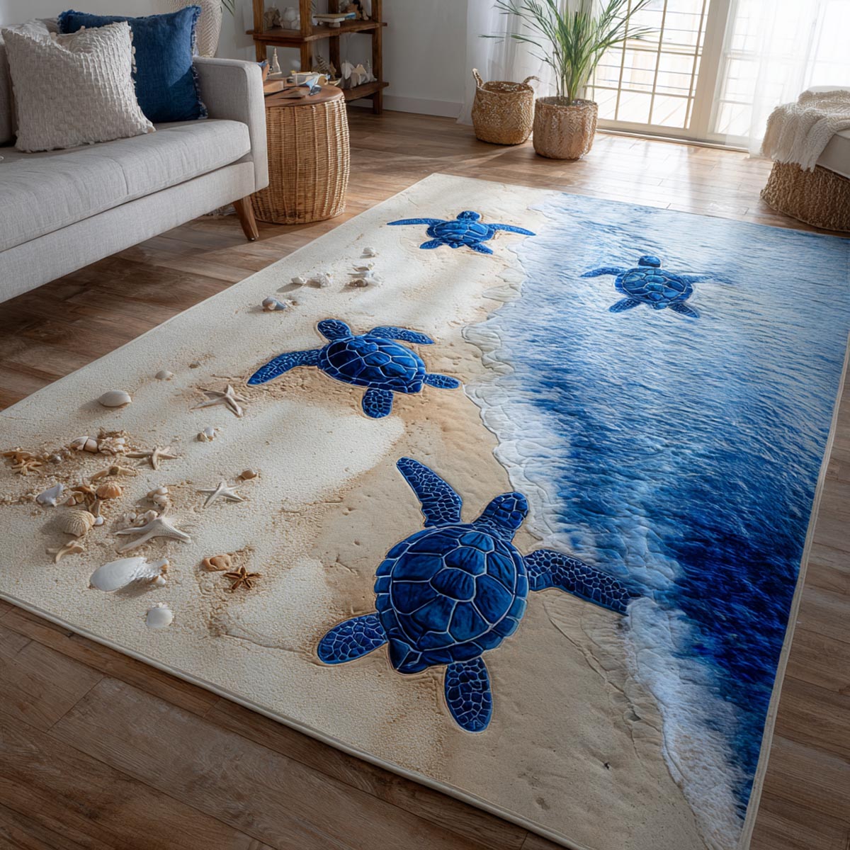 Sea Turtle area rug in a living room