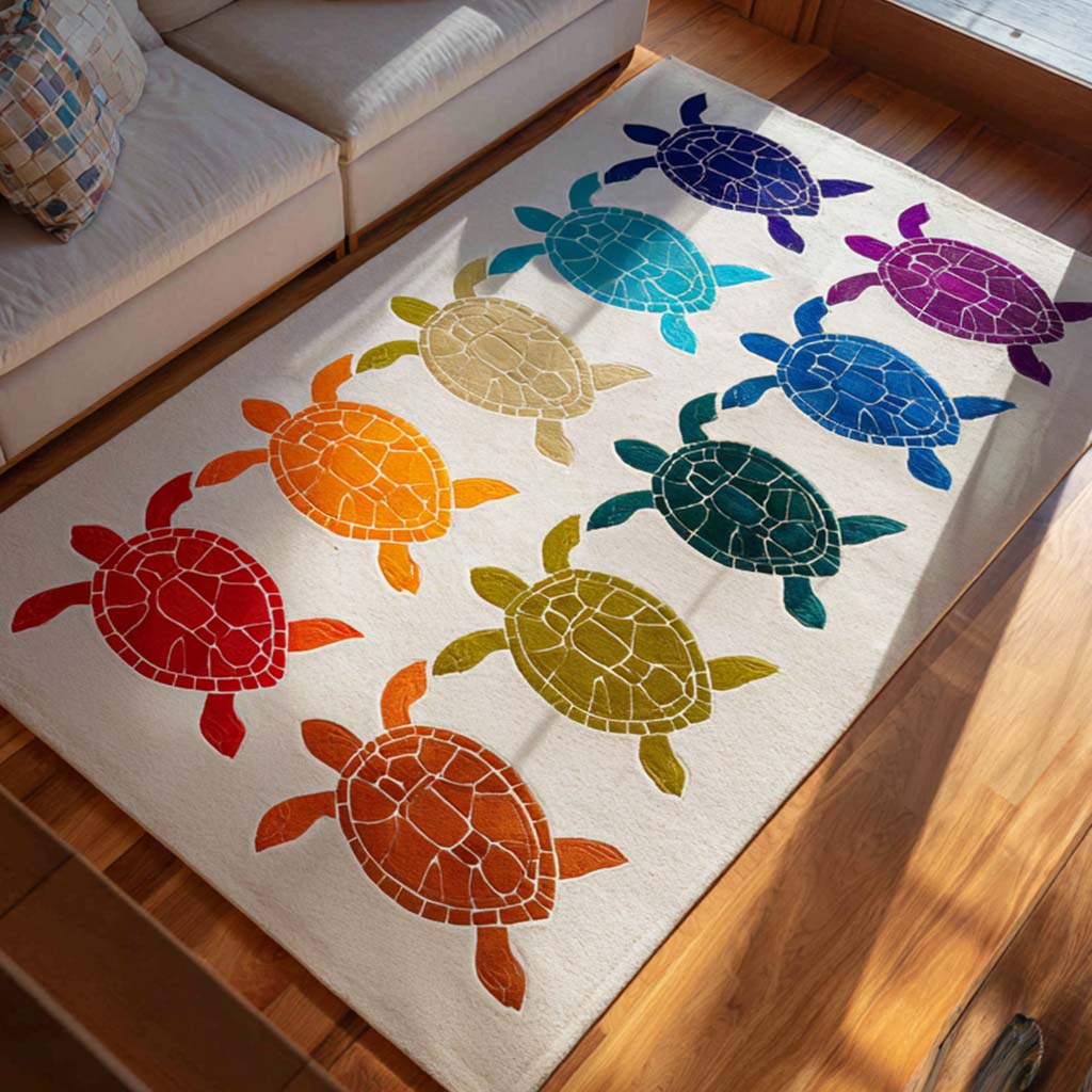 Sea Turtle area rug in a living room