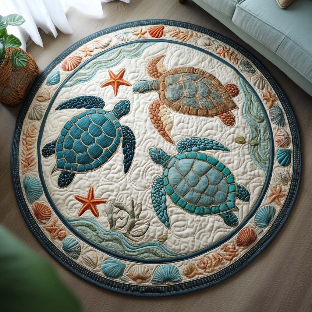 Sea Turtle Dreams Round Mat Rug - washable non-slip printed rug