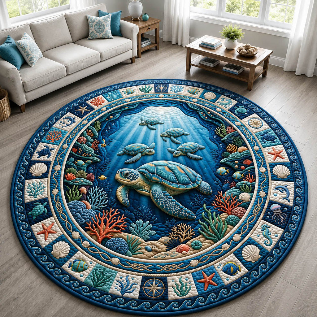 Sea Turtle Round Mat Rug - Cute Pet Design | Animal Printed Home Decor