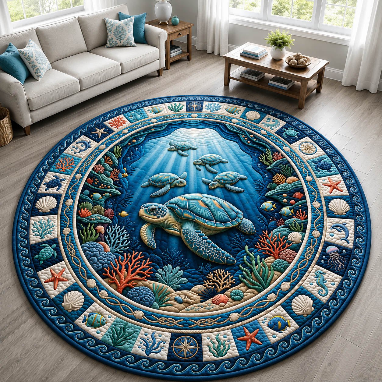 Sea Turtle Round Mat Rug - Cute Pet Design | Animal Printed Home Decor