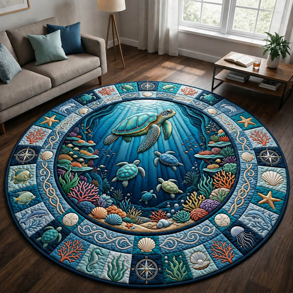 Sea Turtle Round Mat Rug - Cute Pet Design | Animal Printed Home Decor