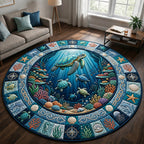 Sea Turtle Round Mat Rug - washable non-slip printed rug