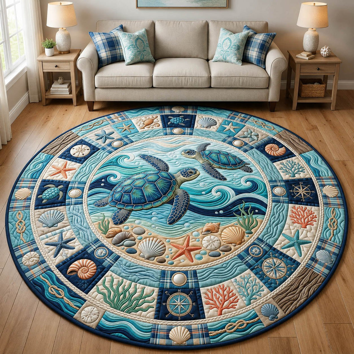Sea Turtle Round Mat Rug - washable non-slip printed rug