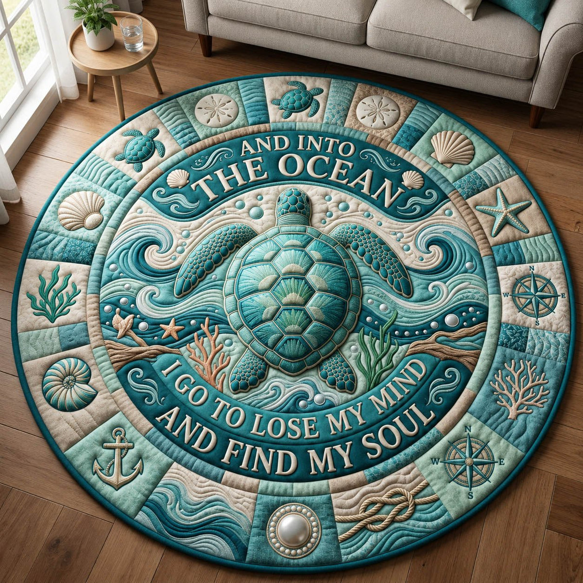 Sea Turtle Round Mat Rug - washable non-slip printed rug