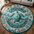 Sea Turtle Round Mat Rug - washable non-slip printed rug