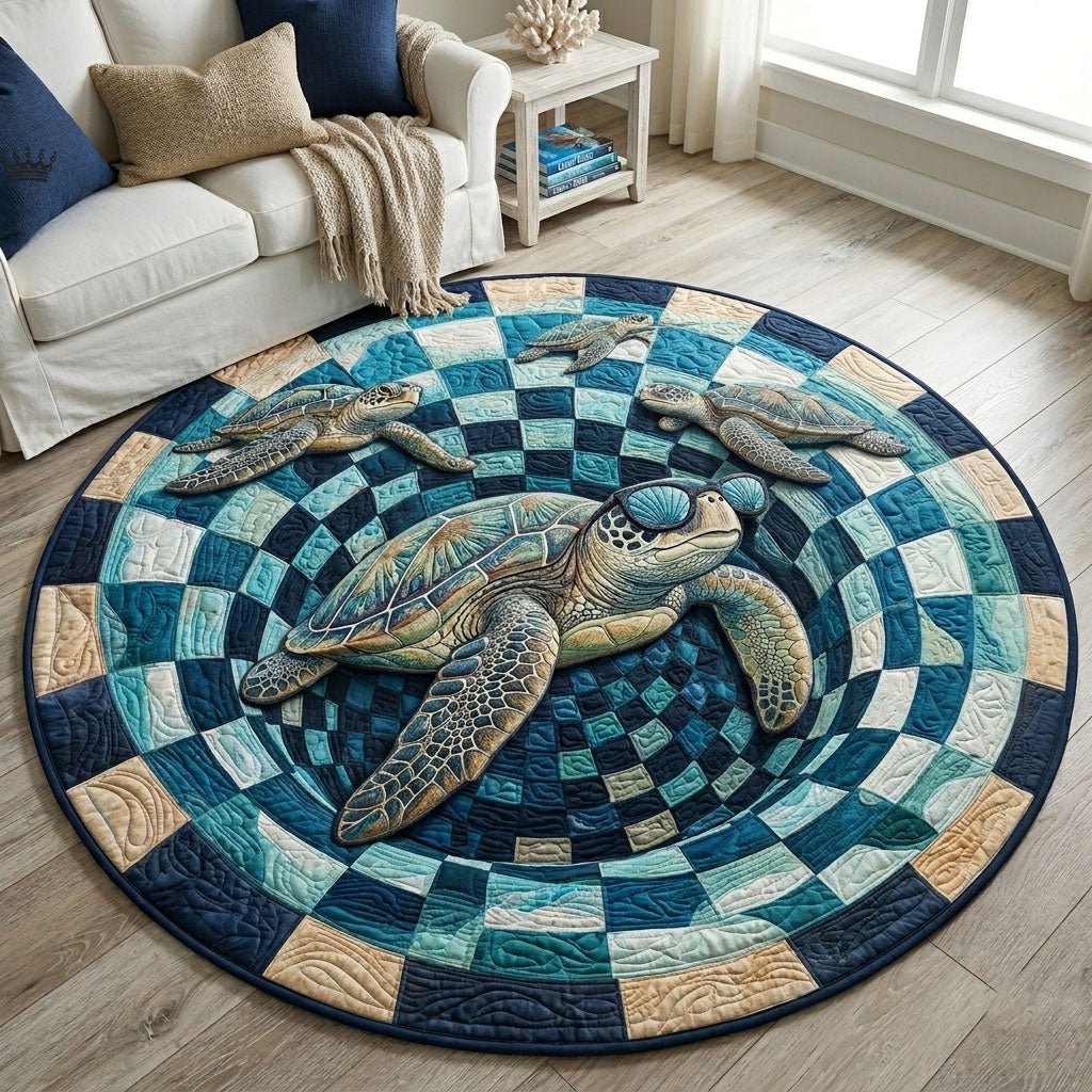 Sea Turtle Round Mat Rug - washable non-slip printed rug