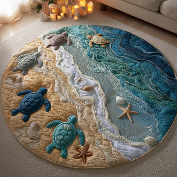 Sea Turtle Round Mat Rug - Non-Slip Washable Round Area Rug for Bedroom & Living Room (Design 5)