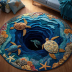 Sea Turtle Round Mat Rug - washable non-slip printed rug