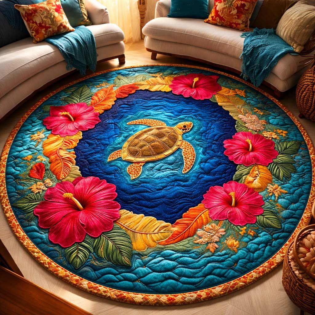 Sea Turtle Round Mat Rug - washable non-slip printed rug