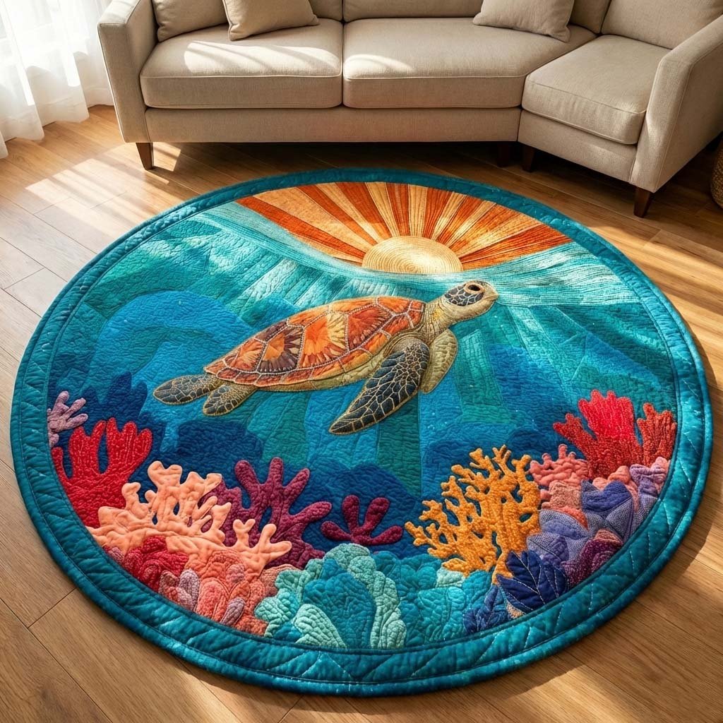 Sea Turtle Round Mat Rug - Cute Pet Design | Animal Printed Home Decor