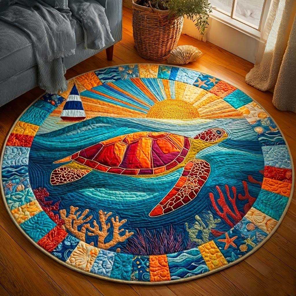 Sea Turtle Round Mat Rug - Cute Pet Design | Animal Printed Home Decor