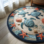 Sea Turtle Serenity Round Mat Rug - washable non-slip printed rug